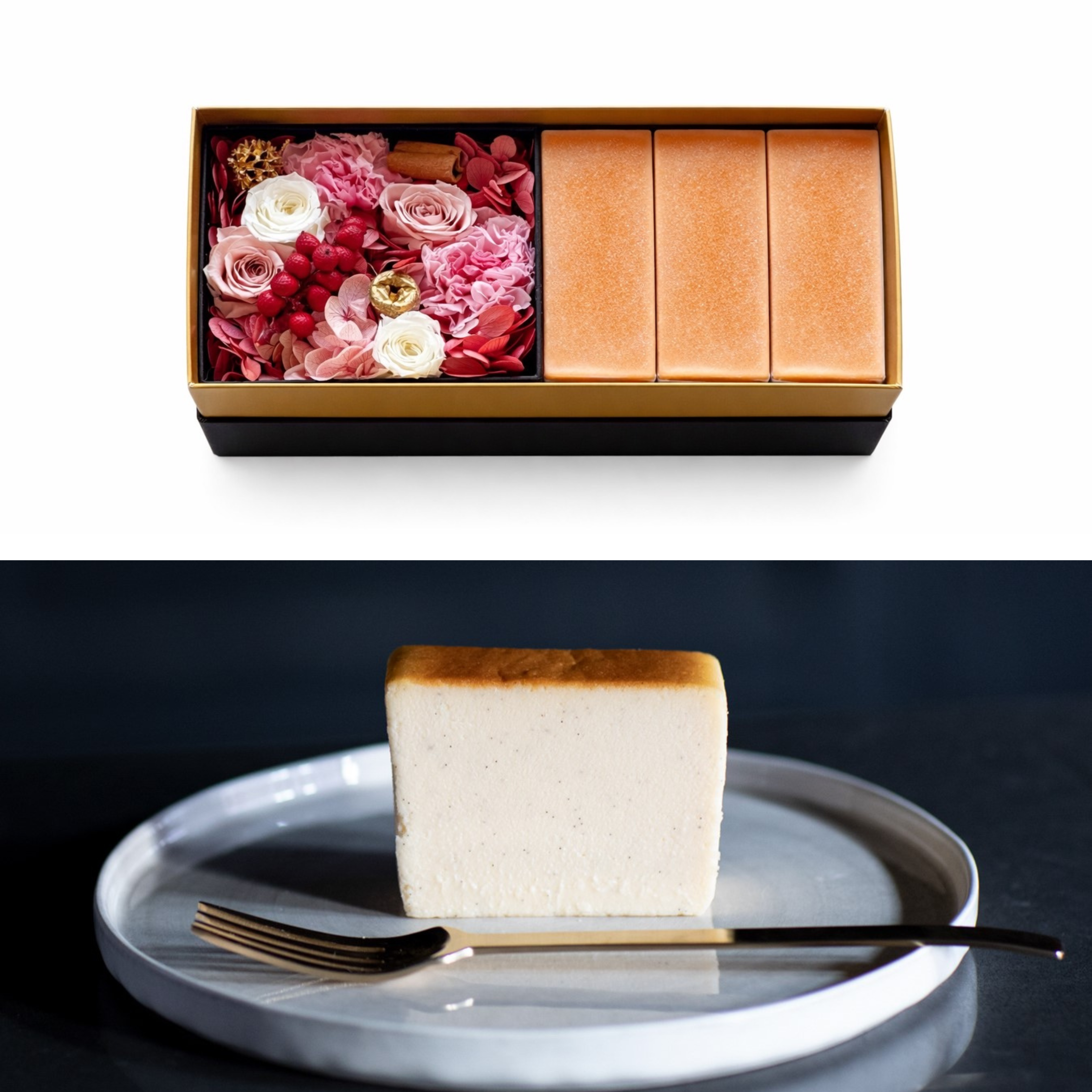 【5/8,5/9,5/10お届け限定】プリザーブドフラワー×チーズテリーヌ3個入りギフトセット