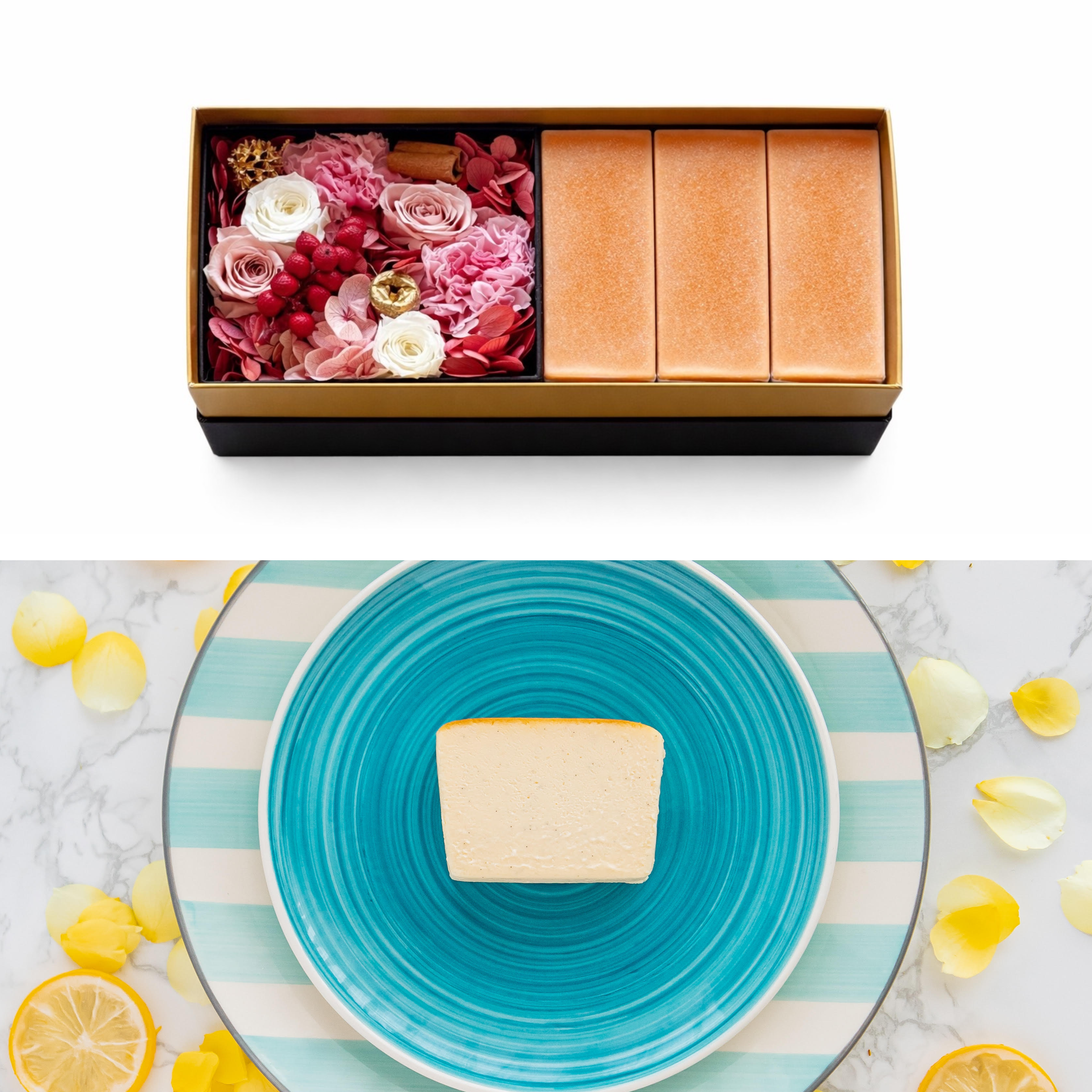 【5/8,5/9,5/10お届け限定】プリザーブドフラワー×🍋レモンチーズテリーヌ3個入りギフトセット